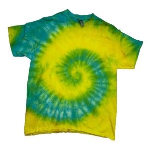 Tie Dyed T Shirt Blue and Yellow.